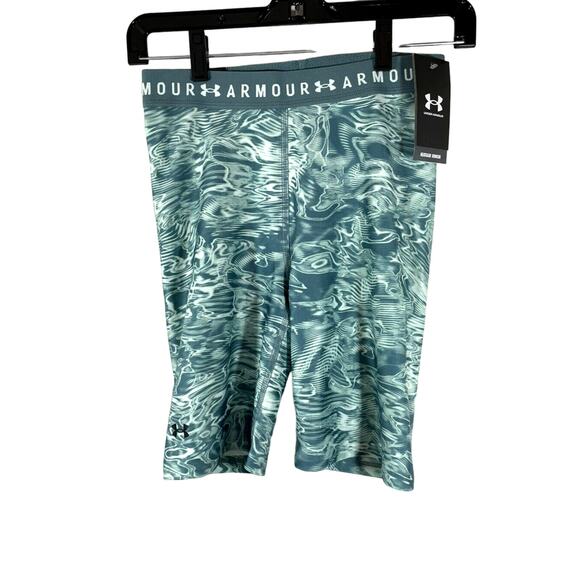 Under Armour HeatGear High Rise Blue Compression Bike Shorts - Picture 1 of 9